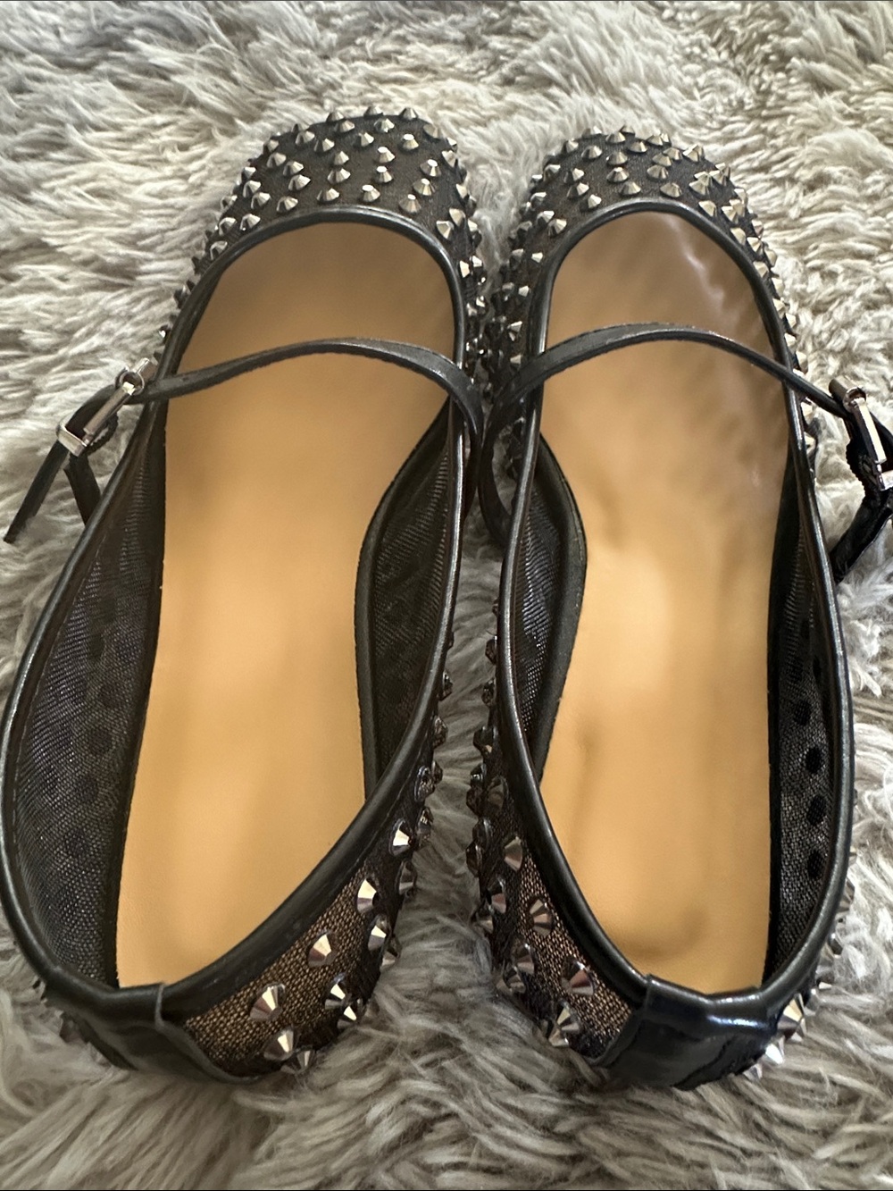Studded Black Mesh Mary Jane Flats - Women's - Picture 2 of 8